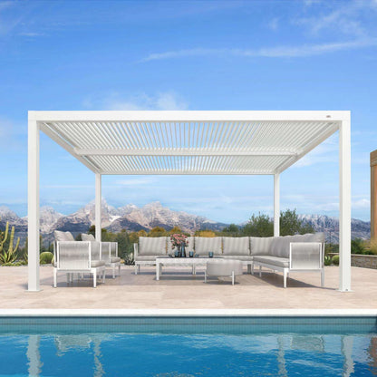 Louvered Pergola Modern White Pergola with Adjustable Roof for Deck Backyard Garden — product view 84