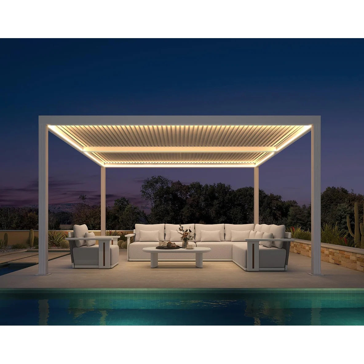 Louvered Pergola Modern White Pergola with Adjustable Roof for Deck Backyard Garden — product view 85