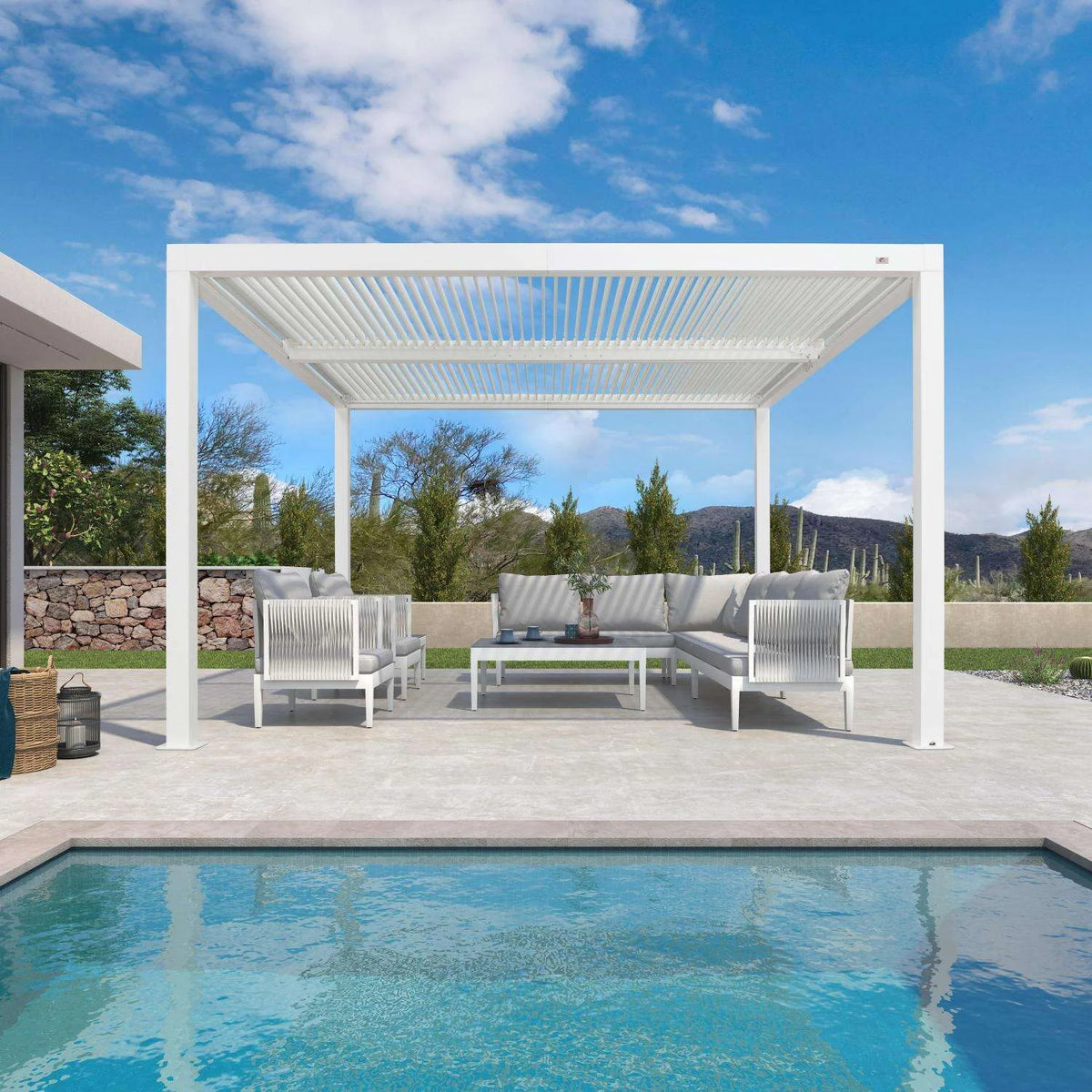 Louvered Pergola Modern White Pergola with Adjustable Roof for Deck Backyard Garden — product view 88