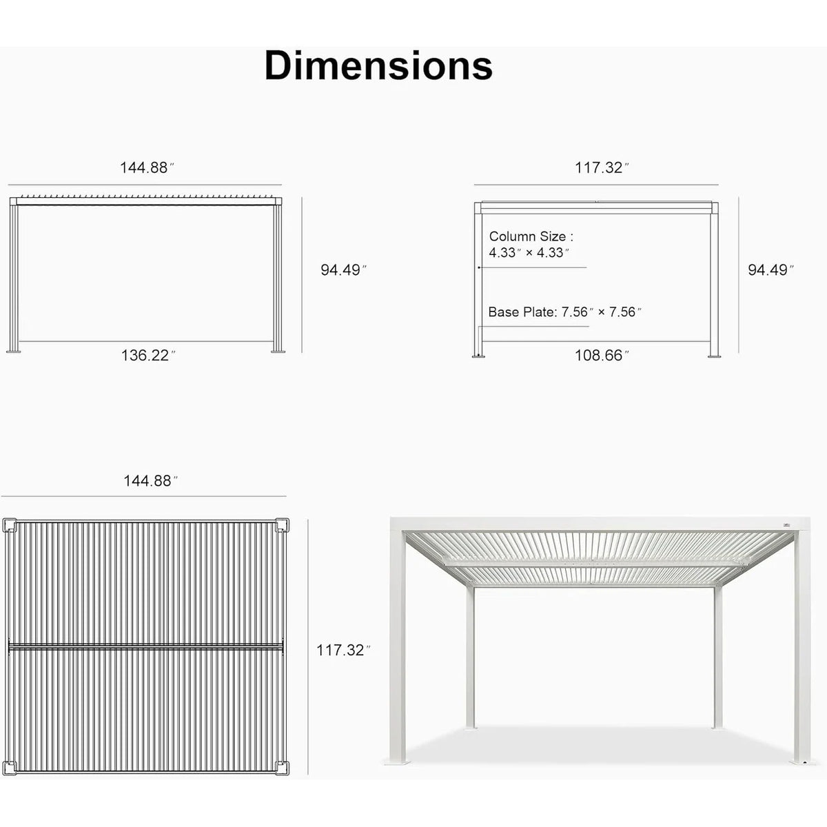 Louvered Pergola Modern White Pergola with Adjustable Roof for Deck Backyard Garden — product view 90