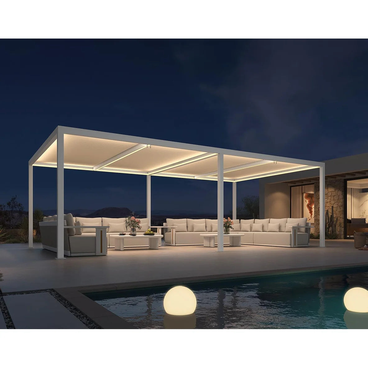 Louvered Pergola Modern White Pergola with Adjustable Roof for Deck Backyard Garden — product view 93