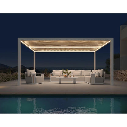 Louvered Pergola Modern White Pergola with Adjustable Roof for Deck Backyard Garden — product view 96
