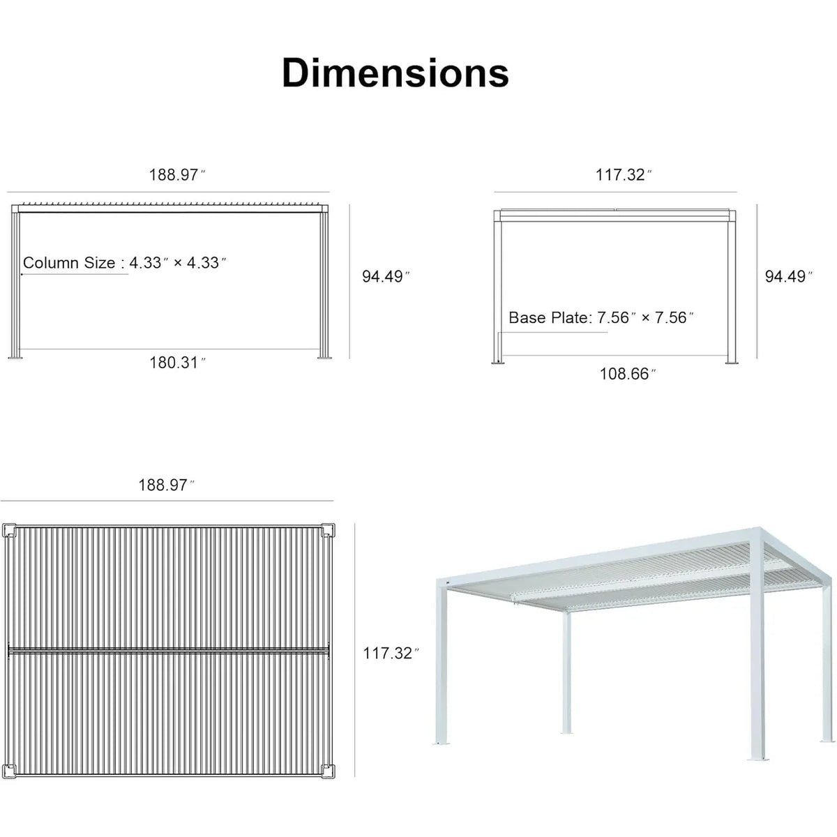 Louvered Pergola Modern White Pergola with Adjustable Roof for Deck Backyard Garden — product view 97