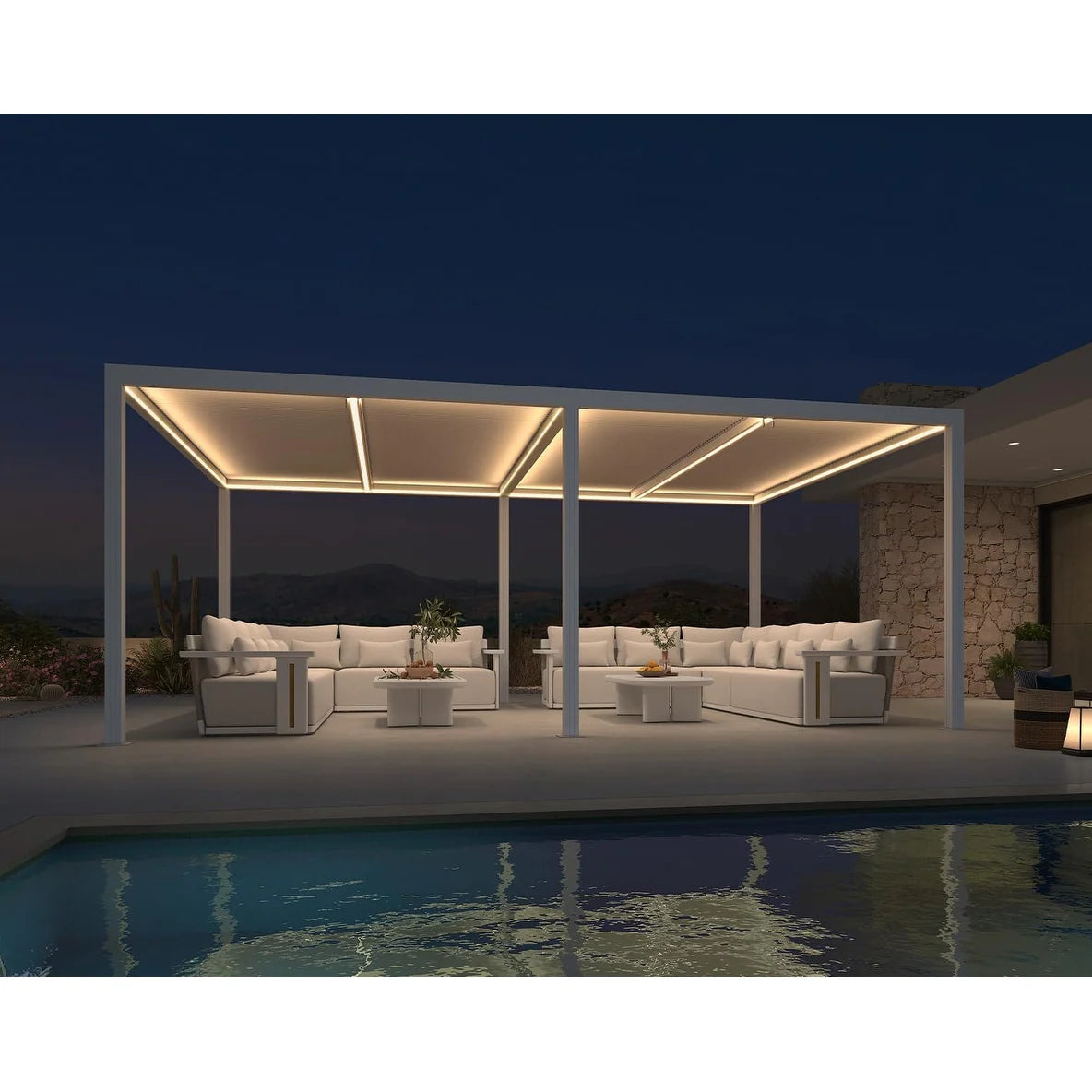 Louvered Pergola Modern White Pergola with Adjustable Roof for Deck Backyard Garden — product view 98