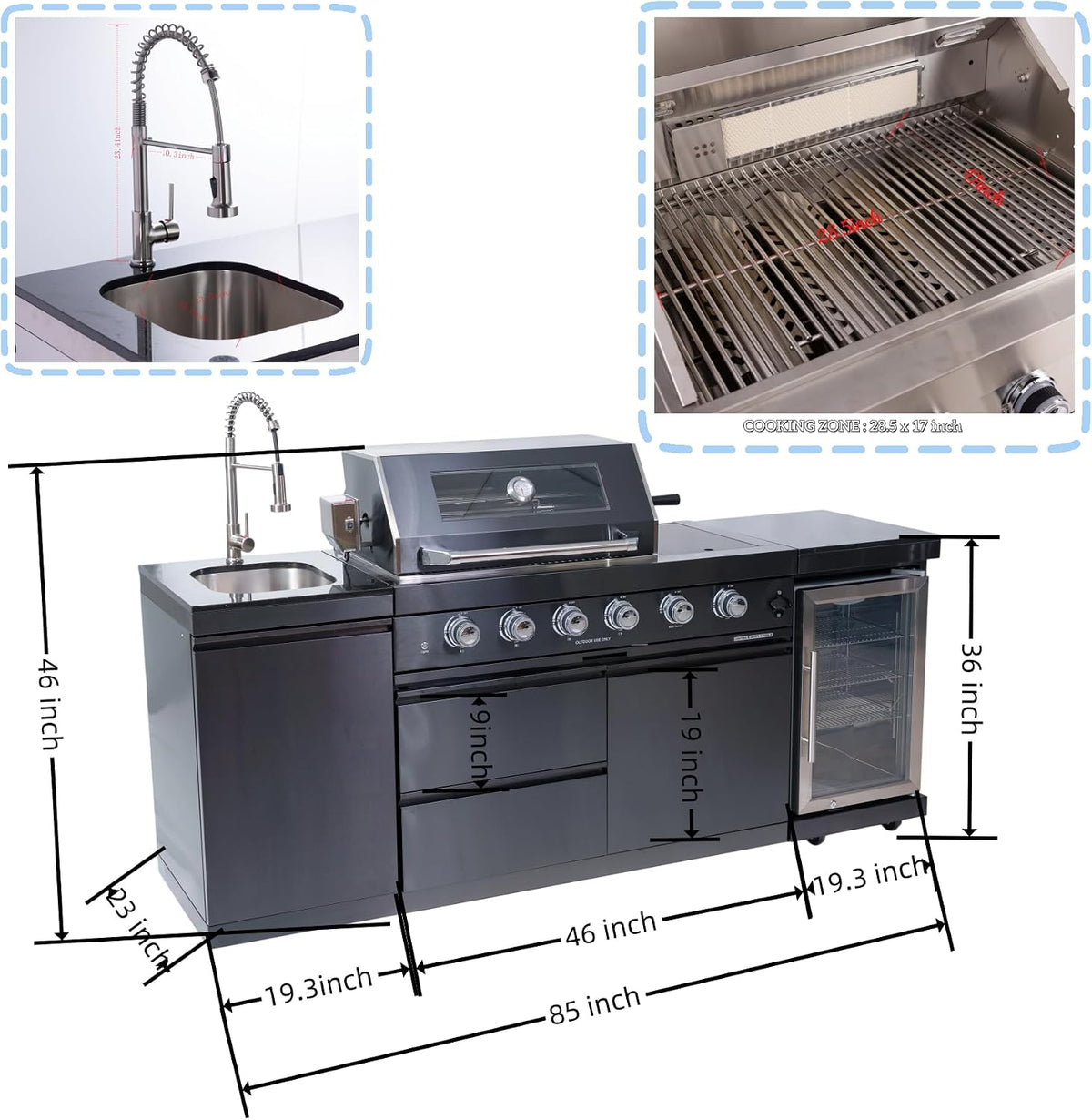 Outdoor Kitchen Island Gas Grill System 4 Burner BBQ Island with Rotisserie Kit, Integrated Sink, Wine Cooler & Granite Countertop — product view 2
