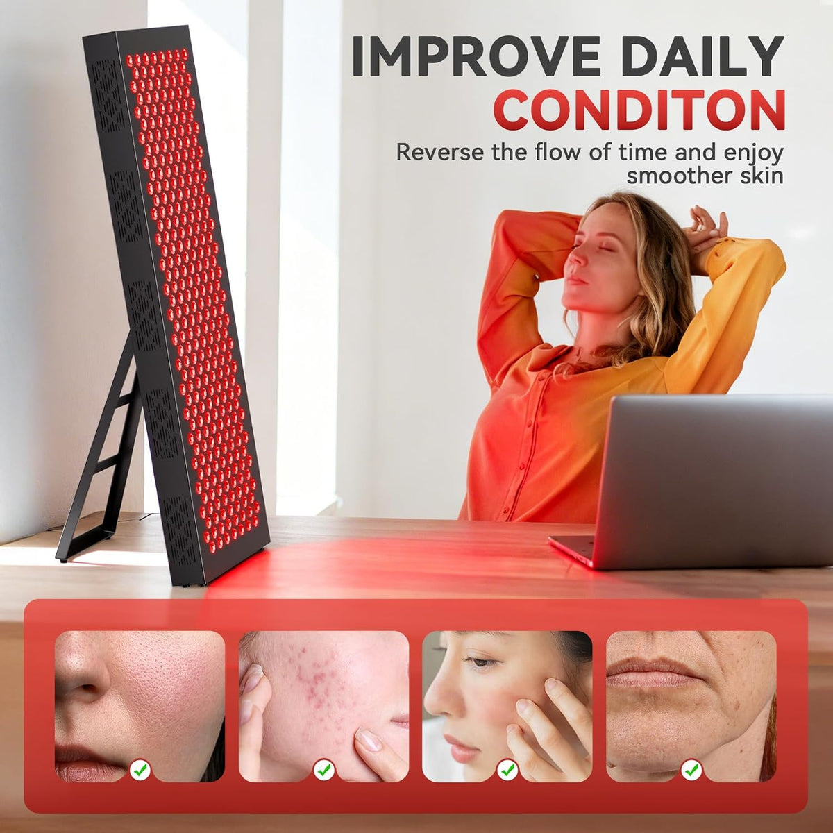 Red Light Therapy Box, 5In1 LED with 630-660-810-830-850, Metal Case, 3 Modes Red Light Panel with Soft Belt, 6 Timing Set - 9 Pulse Modes - 4-Level - Red Light Therapy Panel for Body — product view 2